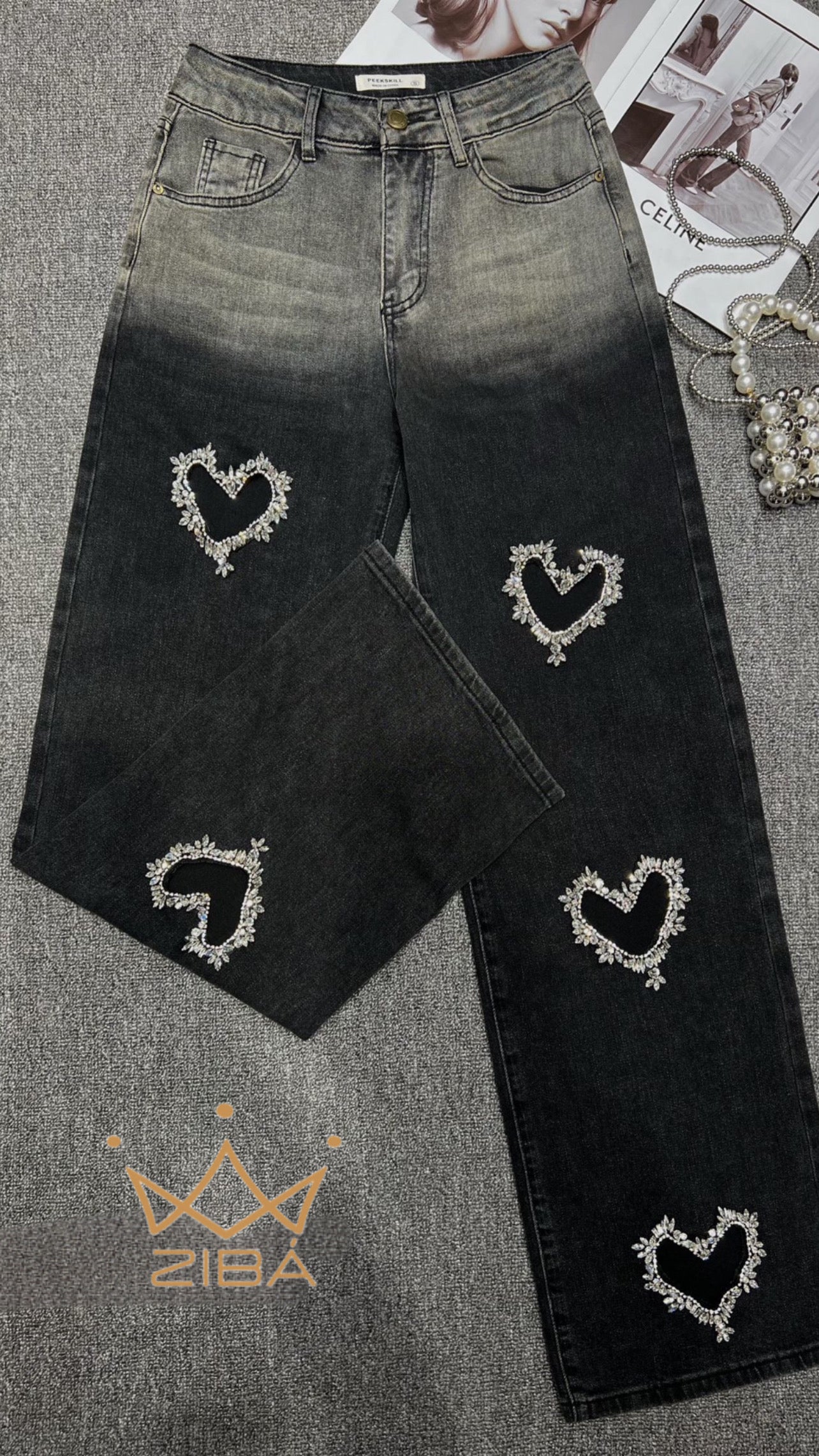 black pants with heart details